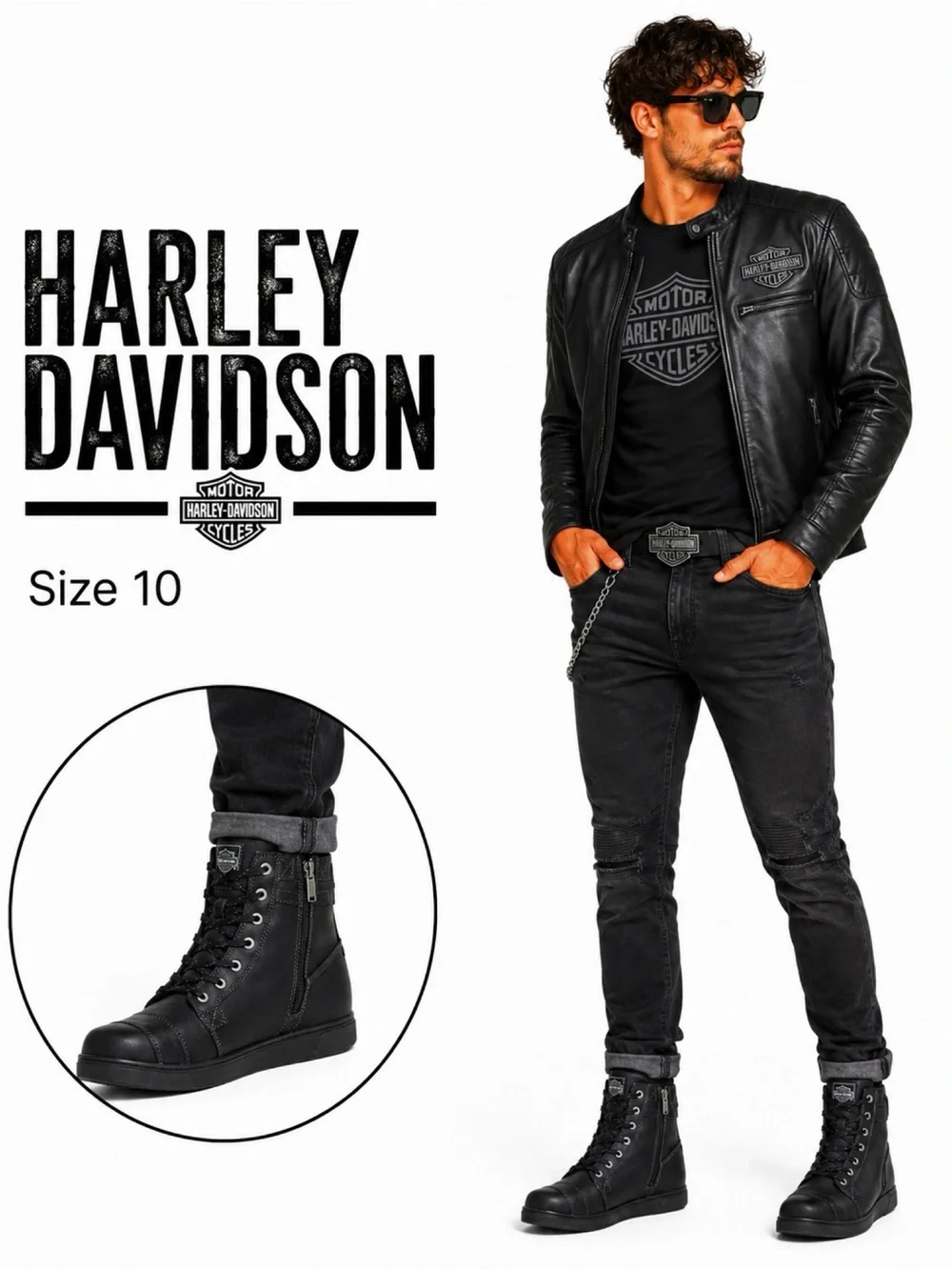 HARLEY DAVIDSON Men’s Black Moto Leather Boots Size 10. OBO!!!!